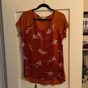 Lucky Brand Orange and White Floral Short Sleeve Top 100% cotton